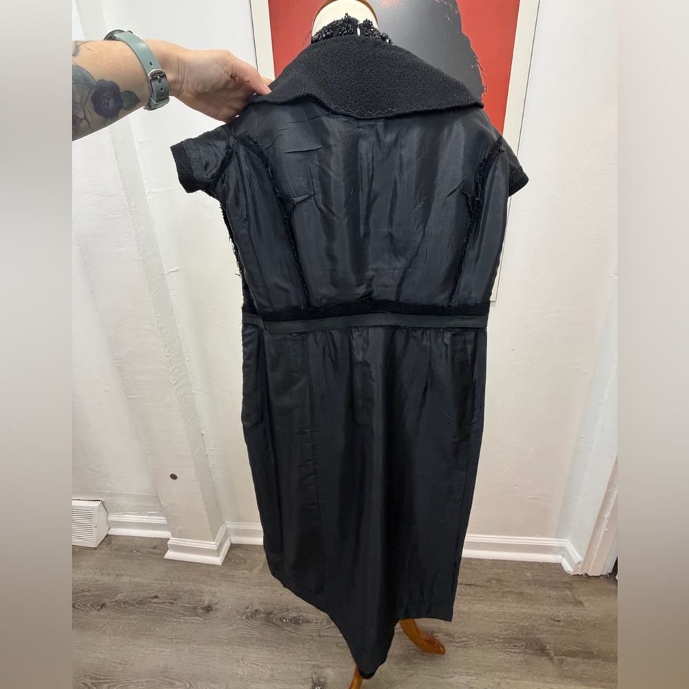 Insane Vintage Black Wool Beaded Sheath Dress Mid-Century Handmade Con Matic Zip - Picture 13 of 17